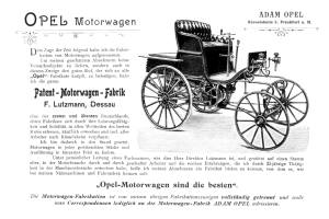 Eine Schwarz-Weiß-Anzeige für einen Opel Motorwagen, die ein Bild des Fahrzeugs zeigt.