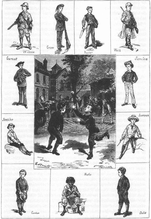 Schwarze und weiße Illustration von Kindern, die Baseball spielen, mit einem Gebäude und Bäumen im Hintergrund, betitelt "Die Geschichte des Baseballs" unten.