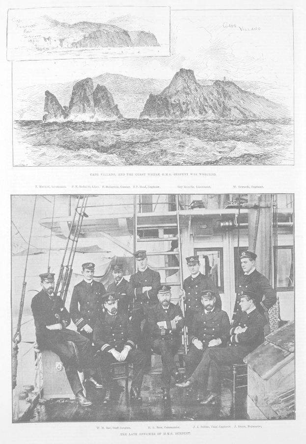 Gruppe von Männern in Mützen auf einem Boot sitzend mit scenischen Bergen, Wasser- und Himmelbildern oben im Text unten.