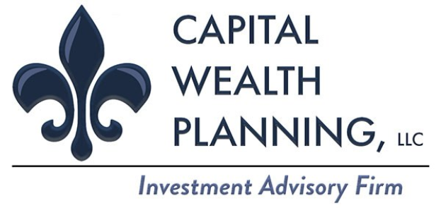 Logo von Capital Wealth Planning, LLC: ein blauer Kreis mit weißer Umrandung und einem zentralen 'C', umgeben von einem weißen Ring mit der blauen Aufschrift 'Capital Wealth Planning' und der weißen Aufschrift 'Investment Advisory Firm' darunter.