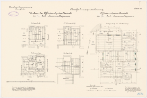 Schwarz-weißer architektonischer Grundriss des ehemaligen Bundeskanzleramts in der Bundesrepublik Deutschland, der detaillierte Layout-Plan mit Textanmerkungen zeigt.