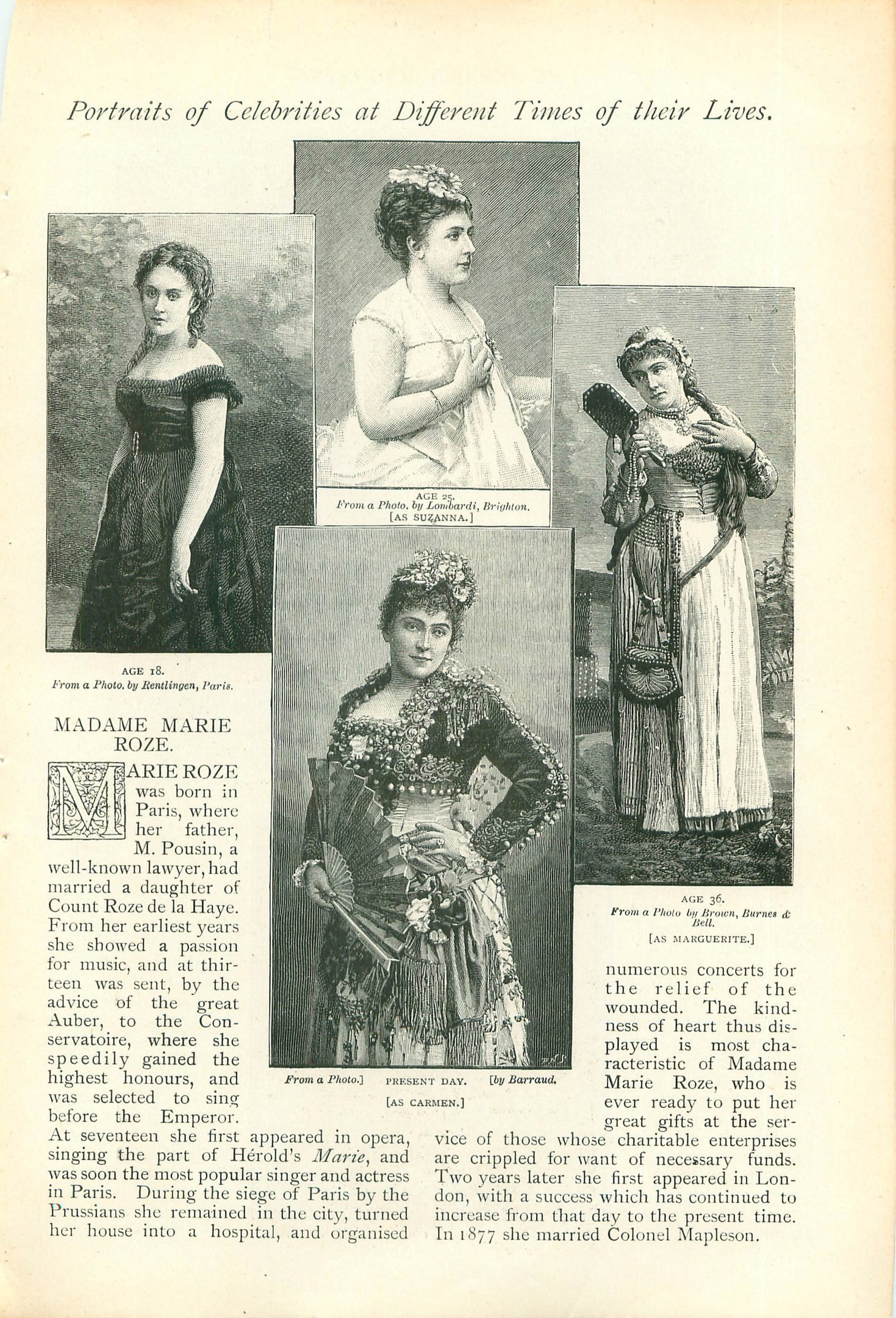 Ein Vintage-Buchumschlag mit dem Titel "Portr├Ąts von Prominenten zu verschiedenen Zeiten ihres Lebens" mit einer zentralen Illustration einer Frau in einem hochgeschlossenen, lang├Ąrmeligen Kleid.