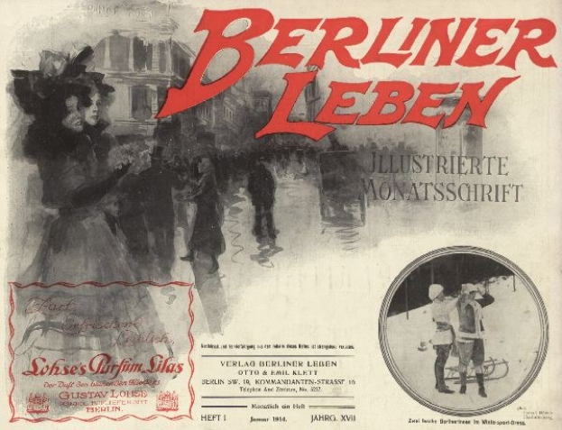 Titelbild eines alten Buches namens "Berliner Leben" mit einer Illustration von Menschen in traditioneller deutscher Tracht.